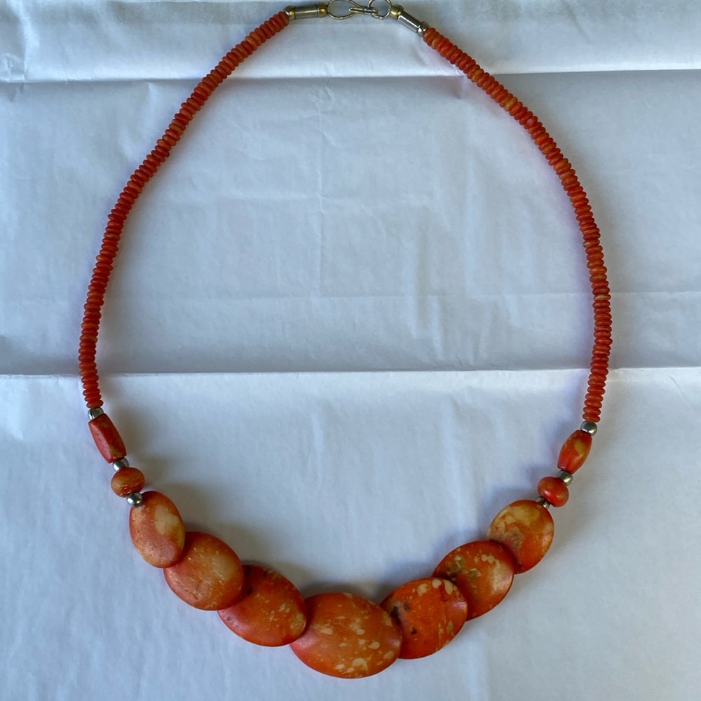 Beautiful Orange Stone Beaded Necklace with silver details